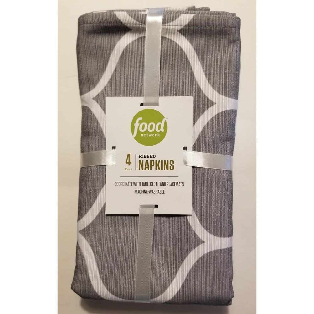 Ribbed Fabric Napkins Set of 4 Food Network Ogee Gray & White 20" X 20" NEW